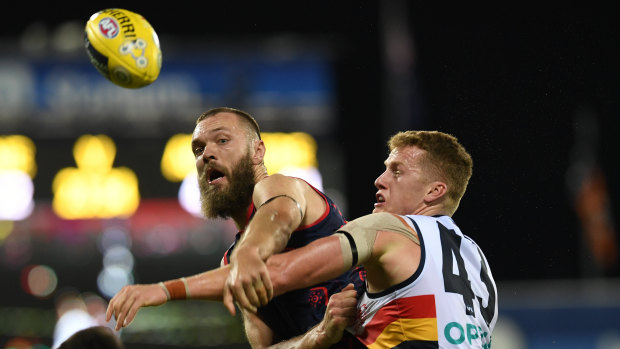 Max Gawn in action against the Crows on Saturday night.