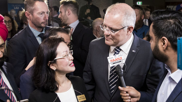 Prime Minister Scott Morrison with Liberal Candidate for Chisholm, Gladys Liu, at her campaign launch held at Box Hill Golf Club in Melbourne earlier this month.