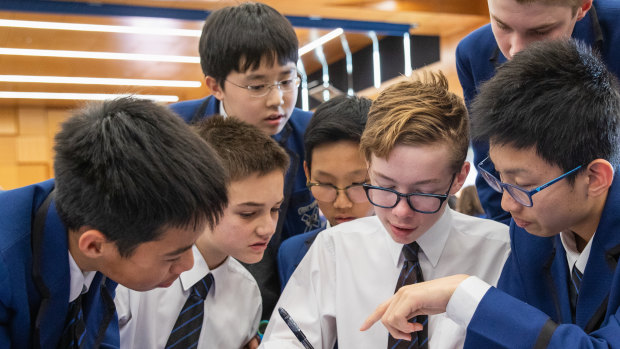 A decathlon team at Knox Grammar School pool their problem-solving talents. 