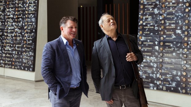 “The National Service, I ended up quite enjoying it”: Director Bruce Beresford, right, with the Veterans Film Festival chief executive Warwick Young  at the Anzac Memorial in Sydney’s Hyde Park.