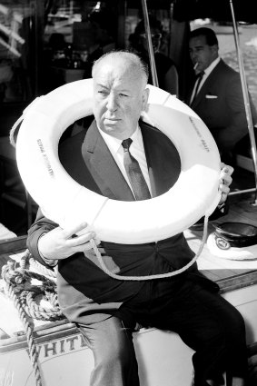 Alfred Hitchcock on a motor cruiser at Bobbin head in Sydney on May 5, 1960.