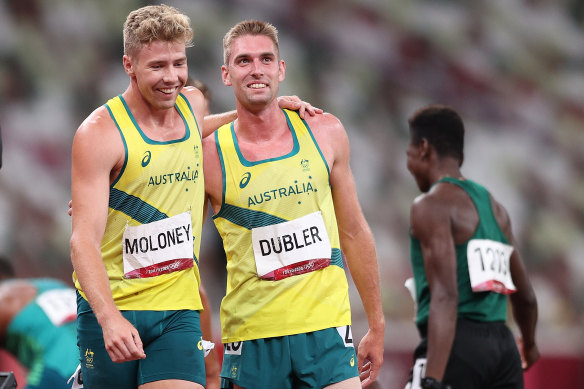 Dubler and Moloney celebrate together after the 1500.