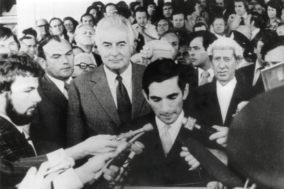 David Smith, official secretary to the governor-general, reads the proclamation dissolving parliament following the dismissal of the Whitlam government.