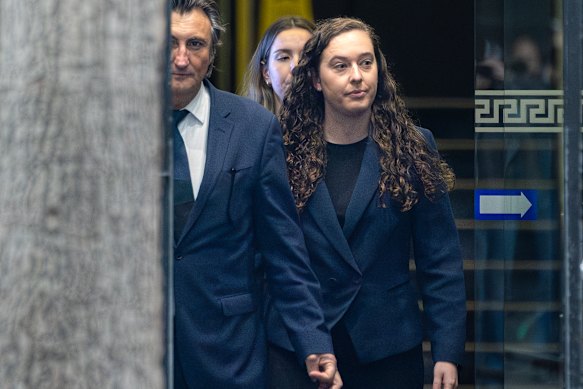 Alyssa White arrives at ICAC with her lawyer Peter O’Brien on Wednesday. 