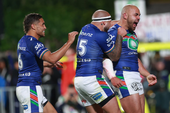 Dylan Walker celebrates his second-half try.