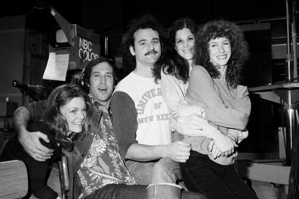 The cast of Saturday Night Live in 1978: (from left) Jane Curtin, Chevy Chase, Bill Murray, Gilda Radner and Laraine Newman. 