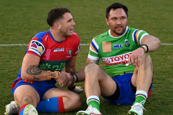 Adam Elliott and former Raiders teammate Jordan Rapana.