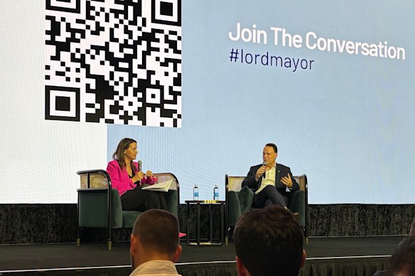 Brisbane Lord Mayor Adrian Schrinner during the Property Council of Australia Q&A on Wednesday at the Queen’s Wharf’s Star casino.