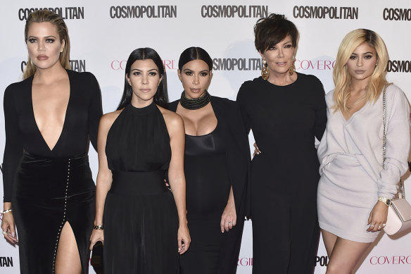 From left, Khloe, Kourtney and Kim Kardashian, Kris and Kylie Jenner arrive at Cosmopolitan magazine’s 50th birthday celebration in California in 2015.