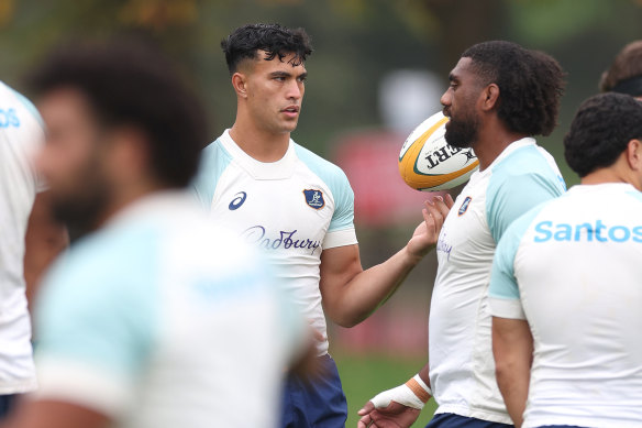 Joseph Suaalii training with the Wallabies in London ahead of his debut.