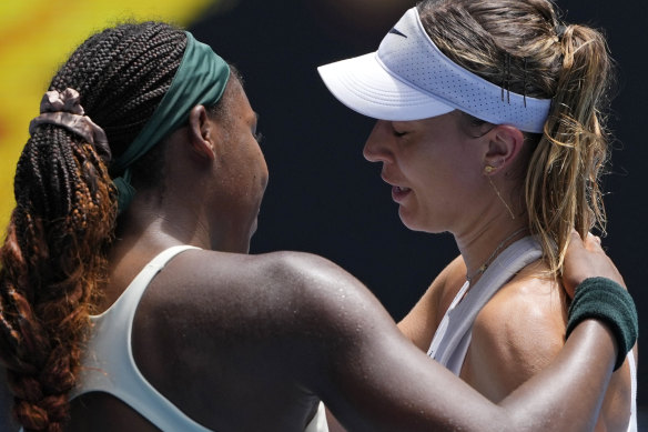Despite losing, Coco Gauff consoles an emotional Paula Badosa after their quarter-final.