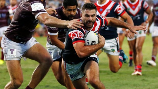 Off to a flyer: James Tedesco scored two tries on debut for the Roosters on Saturday night.