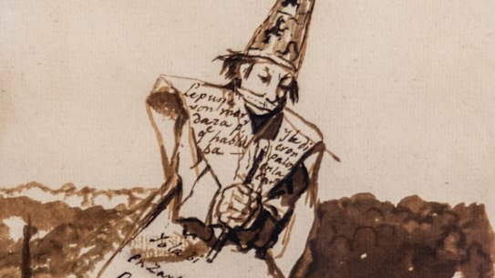 Goya’s work, titled Since she went on talking, they muzzled her and beat her in the face. I saw her.