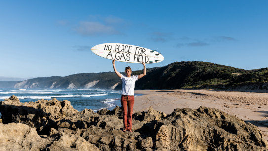 Belinda Bagg, one of the founders of Surfers for Climate, doesn’t want any gas production near the Twelve Apostles.  