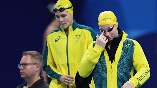 NANTERRE, FRANCE - JULY 30: Mollie O’Callaghan of Team Australia walks out ahead of competing in the Women’s 100m Freestyle Heats on day four of the Olympic Games Paris 2024 at Paris La Defense Arena on July 30, 2024 in Nanterre, France. (Photo by Sarah Stier/Getty Images)