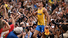 Armand ‘Mondo’ Duplantis celebrates after breaking his pole vault world record, and winning gold, at the 2025 world athletics championships in Tokyo.