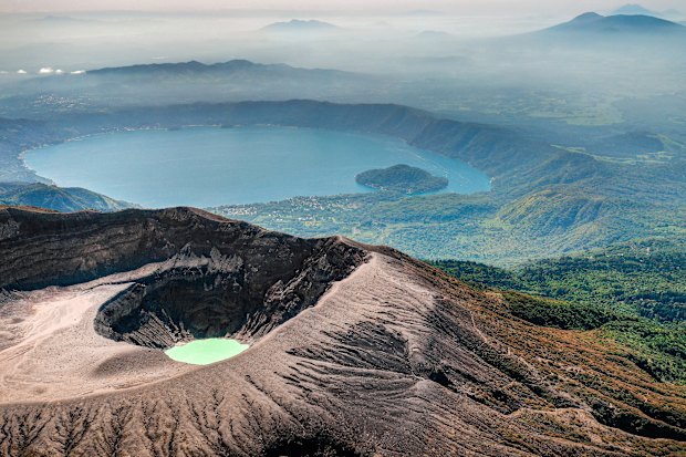A striking crater lake at the centre of Santa Ana Volcano in El Salvador.