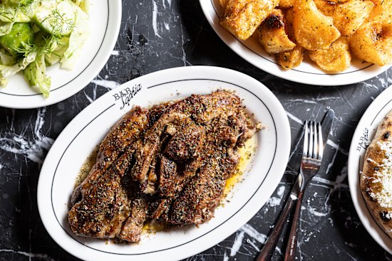 Braised bone-in lamb chops are slow-cooked overnight.