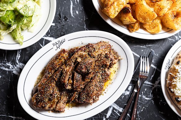 Braised bone-in lamb chops are slow-cooked overnight.
