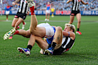 Brody Mihocek got tangled up in a tackle from Billy Frampton.