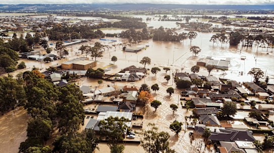 An aerial view of flooding in the township of Traralgon in Gippsland. 