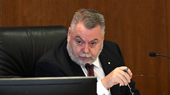 Commissioner Stuart Wood KC is seen during the Commission of Inquiry into the CFMEU and Misconduct in the Construction Industry.
