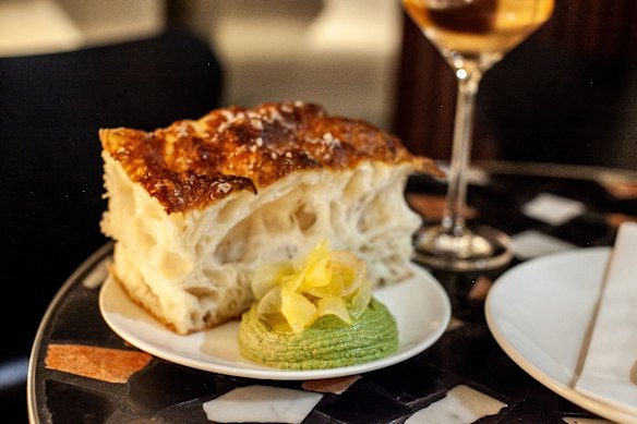 Mayan-influenced pumpkin seed dip with focaccia.