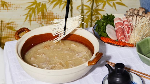 Bone broth hotpot has endless possibilities, depending on what you dunk in.