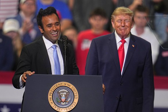 President Donald Trump at a rally with gubernatorial candidate for Ohio, Vivek Ramaswamy.
