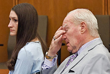 Lindsay Clancy and attorney Kevin Reddington watch as Judge William Sullivan tells the jury to keep discussing a possible verdict after jurors said for a second time they couldn’t agree whether Lindsay Clancy was criminally responsible for killing her three children in 2023