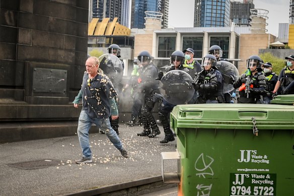 Police used pepper spray on protesters near Crown Melbourne.