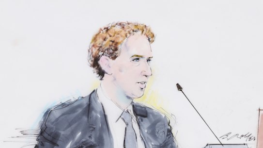 This courtroom sketch shows Meta chief executive Mark Zuckerberg testifying in a landmark trial over whether social media platforms harm children.