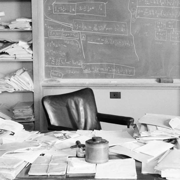 Albert Einstein's office three weeks before his death in April 1955.