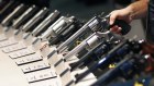 Firearms on display at a gun show in Las Vegas.