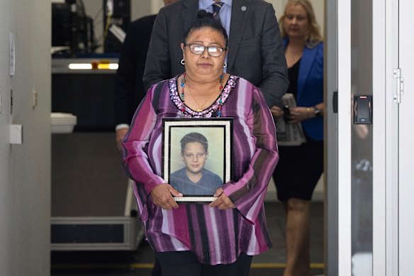 Julie Szabo speaks leaves court after the sentencing of Gregory John Walker for the death of her 13-year-old son Arthur Haines.