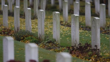 Graves at the Australian National Memorial to World War I soldiers at   Villers-Bretonneux in France. 