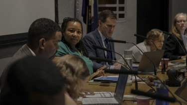 Mayor Nikuyah Walker, centre, at a meeting in Charlottesville in May.