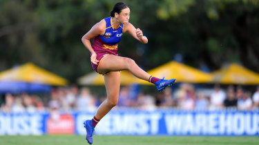 Jesse Tawhiao-Wardlaw of the Lions kicks during the round 4 match at Hickey Park on Sunday.