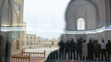 The outside is reflected on a Jewish memorial service near Bukhara, Uzbekistan, home to one of the world’s oldest and, in centuries past, biggest Jewish communities.