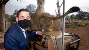 Premier Daniel Andrews at Werribee Zoo on Wednesday, announcing funding to make it "Australia’s leading open-range zoo".
