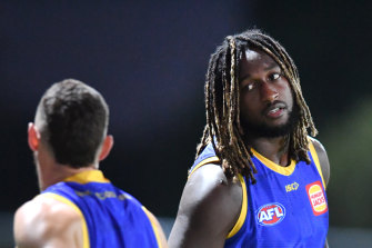 Nic Naitanui at a West Coast training session on the Gold Coast this week.