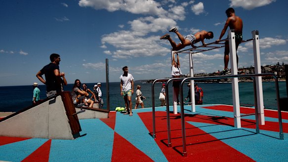 The new council outdoor gym on the southern end of Marks Park in Tamarama that has drawn the ire of Sculpture by the Sea because of its ugly design and colour. 