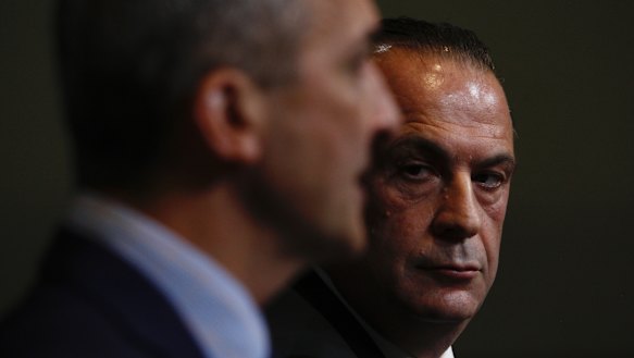 NRL CEO Andrew Abdo and ARLC chairman Peter V’landys.