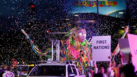 The First Nations float drew attention to Indigenous rights.