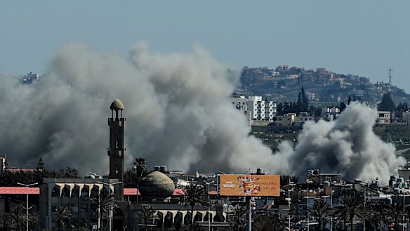 Smoke rises following Israeli strikes in Tyre in Lebanon on March 10.