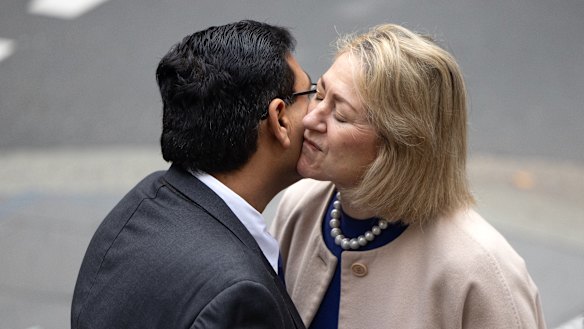 Deepak Puri with defence barrister Margaret Cunneen, SC, during the trial earlier this year.