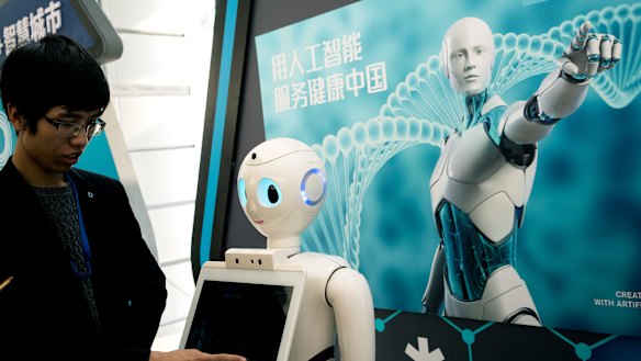 A Chinese iFlyTek robot that uses artificial intelligence. China wants to become the world’s leader in artificial intelligence.