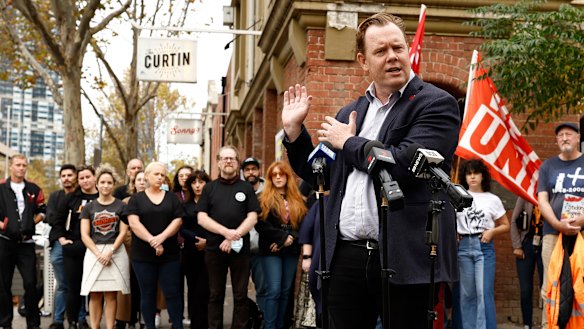 Luke Hilarki led a group of unionists and residents in April at Carlton’s John Curtin Hotel to back the “green ban” on the redevelopment of the site.