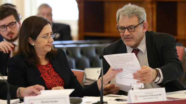 Annastacia Palaszczuk and David Barbagallo at budget estimates last week.