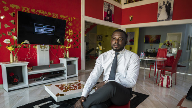 Richard Nunekpeku, who left a high-paying job at Samsung to raise fowl, cereals and vegetables, in Oyarifa, Ghana.